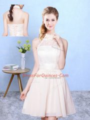 Most Popular Sleeveless Knee Length Lace Lace Up Dama Dress for Quinceanera with Champagne