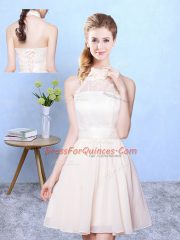 Most Popular Sleeveless Knee Length Lace Lace Up Dama Dress for Quinceanera with Champagne