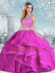 Most Popular Fuchsia Sleeveless Floor Length Beading and Ruffles Clasp Handle 15 Quinceanera Dress