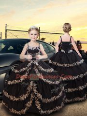 Top Selling Sleeveless Embroidery and Ruffled Layers Lace Up Little Girls Pageant Gowns