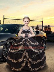 Top Selling Sleeveless Embroidery and Ruffled Layers Lace Up Little Girls Pageant Gowns