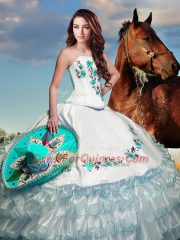Taffeta Sleeveless Floor Length Quince Ball Gowns and Embroidery and Ruffled Layers