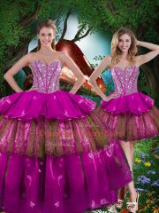 Extravagant Multi-color Organza Lace Up Quinceanera Dresses Sleeveless Floor Length Beading and Ruffled Layers and Sequins