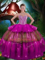 Extravagant Multi-color Organza Lace Up Quinceanera Dresses Sleeveless Floor Length Beading and Ruffled Layers and Sequins
