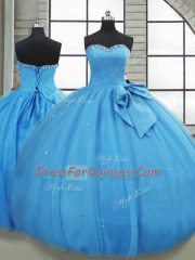 Customized Baby Blue Quinceanera Dress Military Ball and Sweet 16 and Quinceanera with Bowknot Sweetheart Sleeveless Lace Up