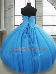 Customized Baby Blue Quinceanera Dress Military Ball and Sweet 16 and Quinceanera with Bowknot Sweetheart Sleeveless Lace Up