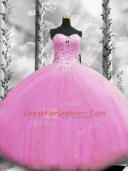 Lilac Lace Up Sweetheart Beading Quinceanera Dress Tulle Sleeveless