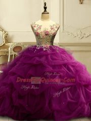 Latest Scoop Sleeveless Lace Up 15th Birthday Dress Fuchsia Organza