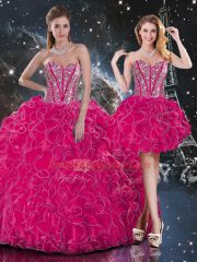 Customized Sleeveless Lace Up Floor Length Beading and Ruffles Sweet 16 Dress