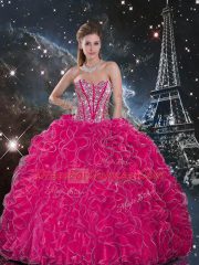 Customized Sleeveless Lace Up Floor Length Beading and Ruffles Sweet 16 Dress