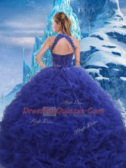 Charming Blue Scoop Neckline Beading and Ruffles Vestidos de Quinceanera Sleeveless Lace Up