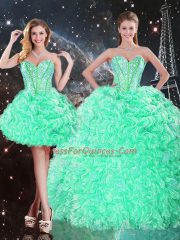 Customized Organza Sweetheart Sleeveless Lace Up Beading and Ruffles 15 Quinceanera Dress in Apple Green