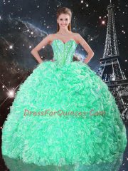 Customized Organza Sweetheart Sleeveless Lace Up Beading and Ruffles 15 Quinceanera Dress in Apple Green