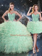 Apple Green Organza Lace Up Sweet 16 Quinceanera Dress Sleeveless Floor Length Beading and Ruffles