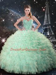 Apple Green Organza Lace Up Sweet 16 Quinceanera Dress Sleeveless Floor Length Beading and Ruffles