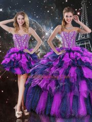 On Sale Multi-color Lace Up Sweet 16 Dresses Beading and Ruffles and Ruffled Layers Sleeveless Floor Length
