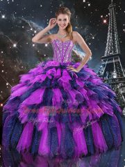 On Sale Multi-color Lace Up Sweet 16 Dresses Beading and Ruffles and Ruffled Layers Sleeveless Floor Length