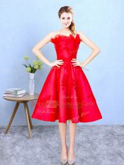 Customized Sleeveless Lace Up Knee Length Appliques and Ruffles Dama Dress for Quinceanera
