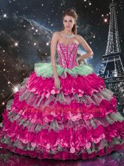 Pretty Multi-color Sleeveless Beading and Ruffles and Ruffled Layers Floor Length Quince Ball Gowns