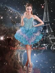 Multi-color Organza Lace Up Sweetheart Sleeveless Floor Length Quince Ball Gowns Beading and Ruffled Layers