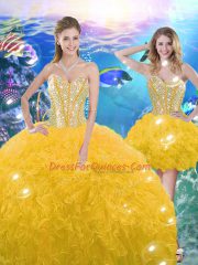 Fantastic Ball Gowns Sweet 16 Quinceanera Dress Gold Sweetheart Organza Sleeveless Floor Length Lace Up