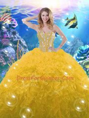 Fantastic Ball Gowns Sweet 16 Quinceanera Dress Gold Sweetheart Organza Sleeveless Floor Length Lace Up