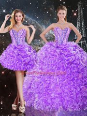 Smart Sleeveless Organza Floor Length Lace Up Ball Gown Prom Dress in Lavender with Beading and Ruffles