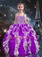 Adorable Straps Sleeveless Lace Up Little Girl Pageant Dress Eggplant Purple Organza