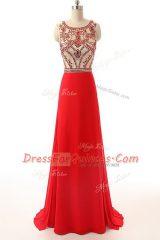 Captivating Empire Sleeveless Red Brush Train Side Zipper