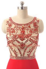 Captivating Empire Sleeveless Red Brush Train Side Zipper