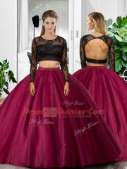 Floor Length Backless Sweet 16 Dresses Fuchsia for Military Ball and Sweet 16 and Quinceanera with Lace and Ruching