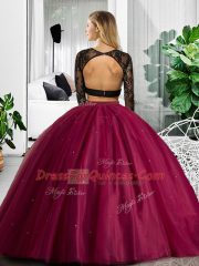 Floor Length Backless Sweet 16 Dresses Fuchsia for Military Ball and Sweet 16 and Quinceanera with Lace and Ruching