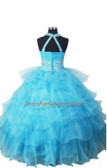 Fancy Sleeveless Zipper Floor Length Beading and Ruffled Layers Little Girl Pageant Dress