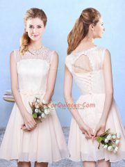 Champagne Chiffon Lace Up Damas Dress Sleeveless Knee Length Lace