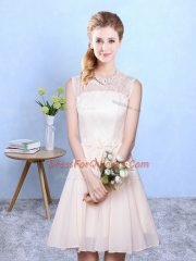 Champagne Chiffon Lace Up Damas Dress Sleeveless Knee Length Lace