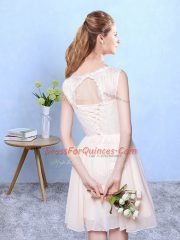 Champagne Chiffon Lace Up Damas Dress Sleeveless Knee Length Lace