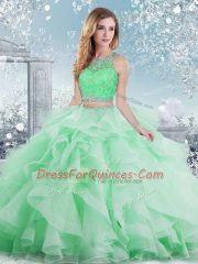 Traditional Floor Length Ball Gowns Sleeveless Apple Green Quinceanera Gown Clasp Handle