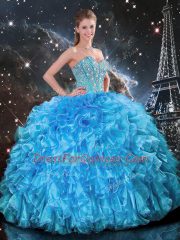 Organza Sleeveless Floor Length 15th Birthday Dress and Beading and Ruffles