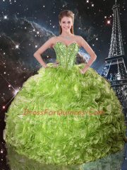 Fitting Floor Length Lace Up Vestidos de Quinceanera Olive Green for Military Ball and Sweet 16 and Quinceanera with Beading