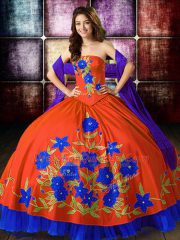 Glamorous Sleeveless Taffeta Floor Length Lace Up Sweet 16 Quinceanera Dress in Multi-color with Embroidery