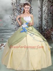 Fabulous Taffeta Sleeveless Floor Length Ball Gown Prom Dress and Ruching and Hand Made Flower