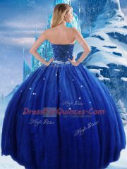 Royal Blue Lace Up Strapless Beading Sweet 16 Quinceanera Dress Tulle Sleeveless