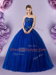 Latest Royal Blue Sleeveless Beading and Appliques Floor Length Sweet 16 Dresses