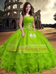 Low Price Sleeveless Zipper Floor Length Embroidery and Ruffled Layers 15 Quinceanera Dress