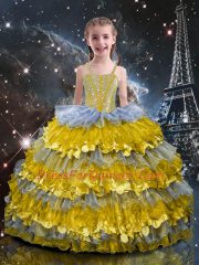Sleeveless Organza Floor Length Lace Up Little Girls Pageant Dress Wholesale in Multi-color with Beading and Ruffled Layers