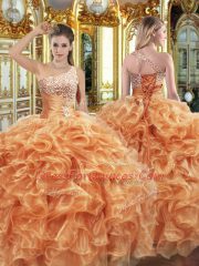 Artistic Organza Sleeveless Floor Length 15th Birthday Dress and Beading and Ruffles