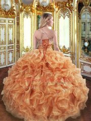 Artistic Organza Sleeveless Floor Length 15th Birthday Dress and Beading and Ruffles