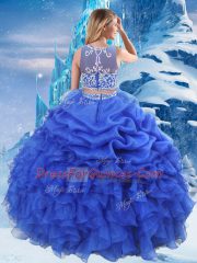 Unique Royal Blue Two Pieces Organza Scoop Sleeveless Beading and Ruffles and Pick Ups Floor Length Zipper Quinceanera Gowns