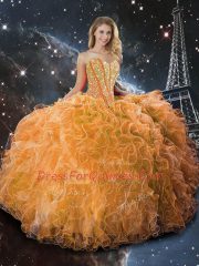 Attractive Orange Sweet 16 Quinceanera Dress Military Ball and Sweet 16 and Quinceanera with Beading and Ruffles Sweetheart Sleeveless Lace Up