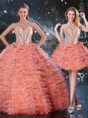 Sweetheart Sleeveless Lace Up Sweet 16 Dresses Watermelon Red Organza